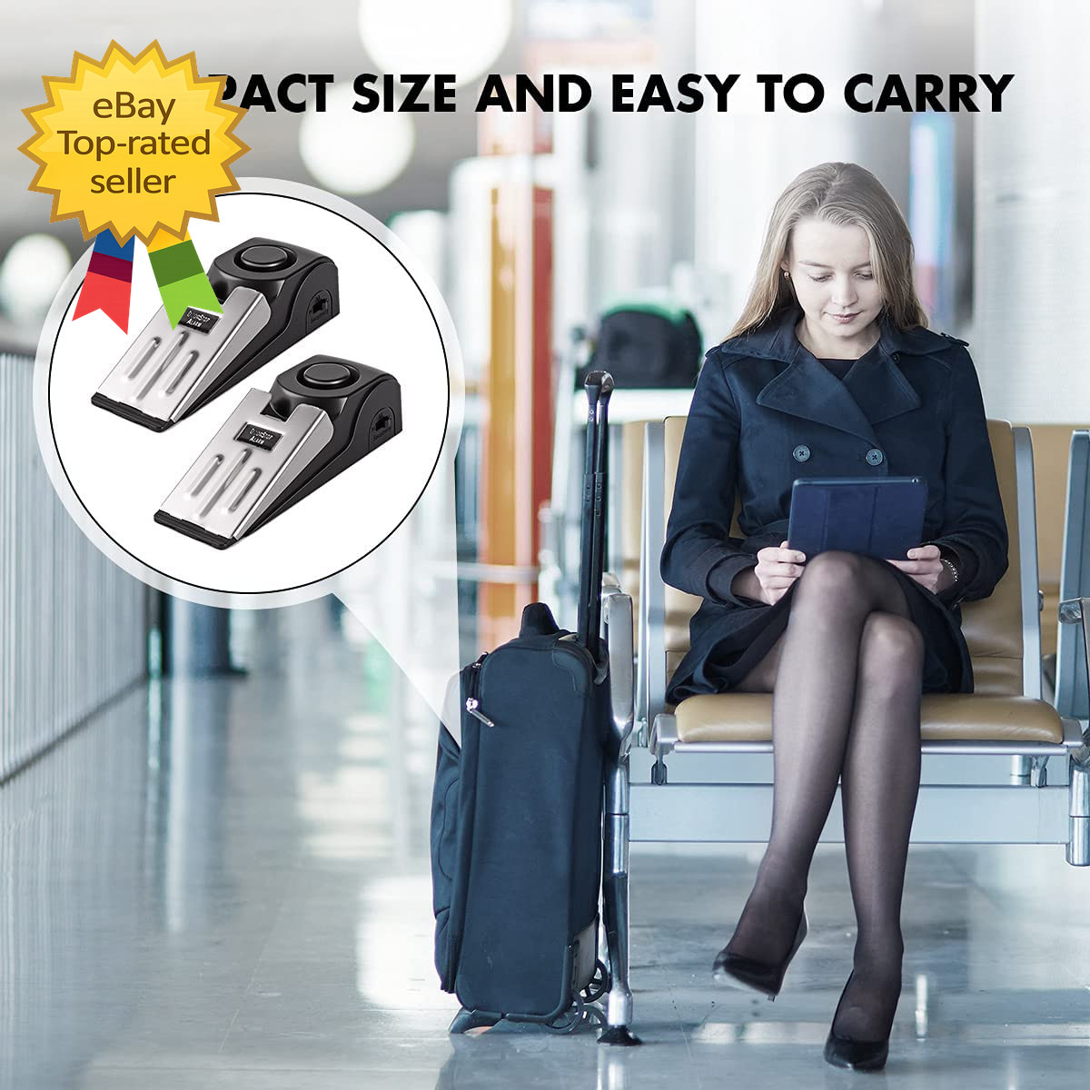 Door Stop Alarm 120DB Siren Portable Security Door Stopper for Home Travel 2Pack