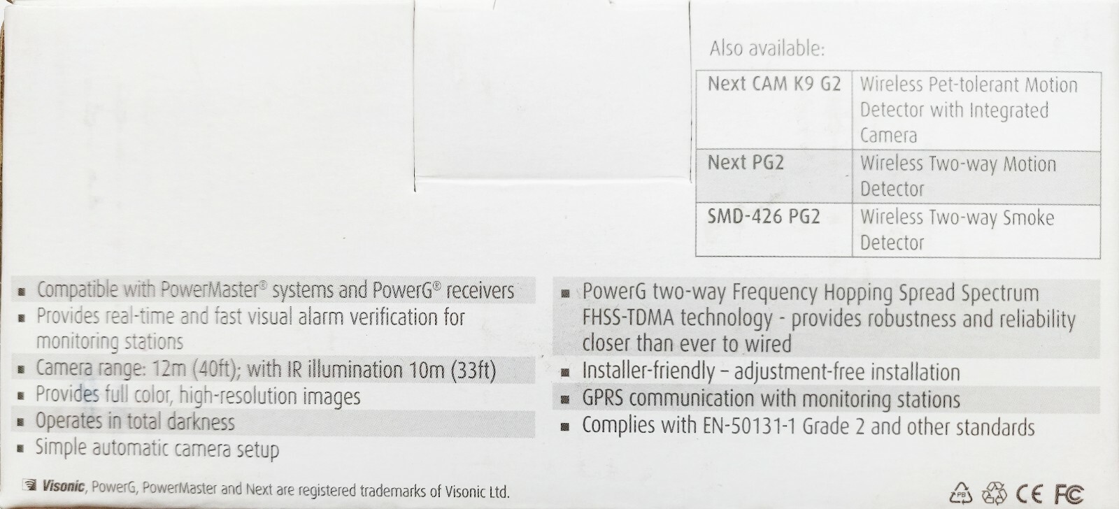Visonic Next CAM PG2 Wireless Motion Detector w/ Integrated Camera 3 YR Battery
