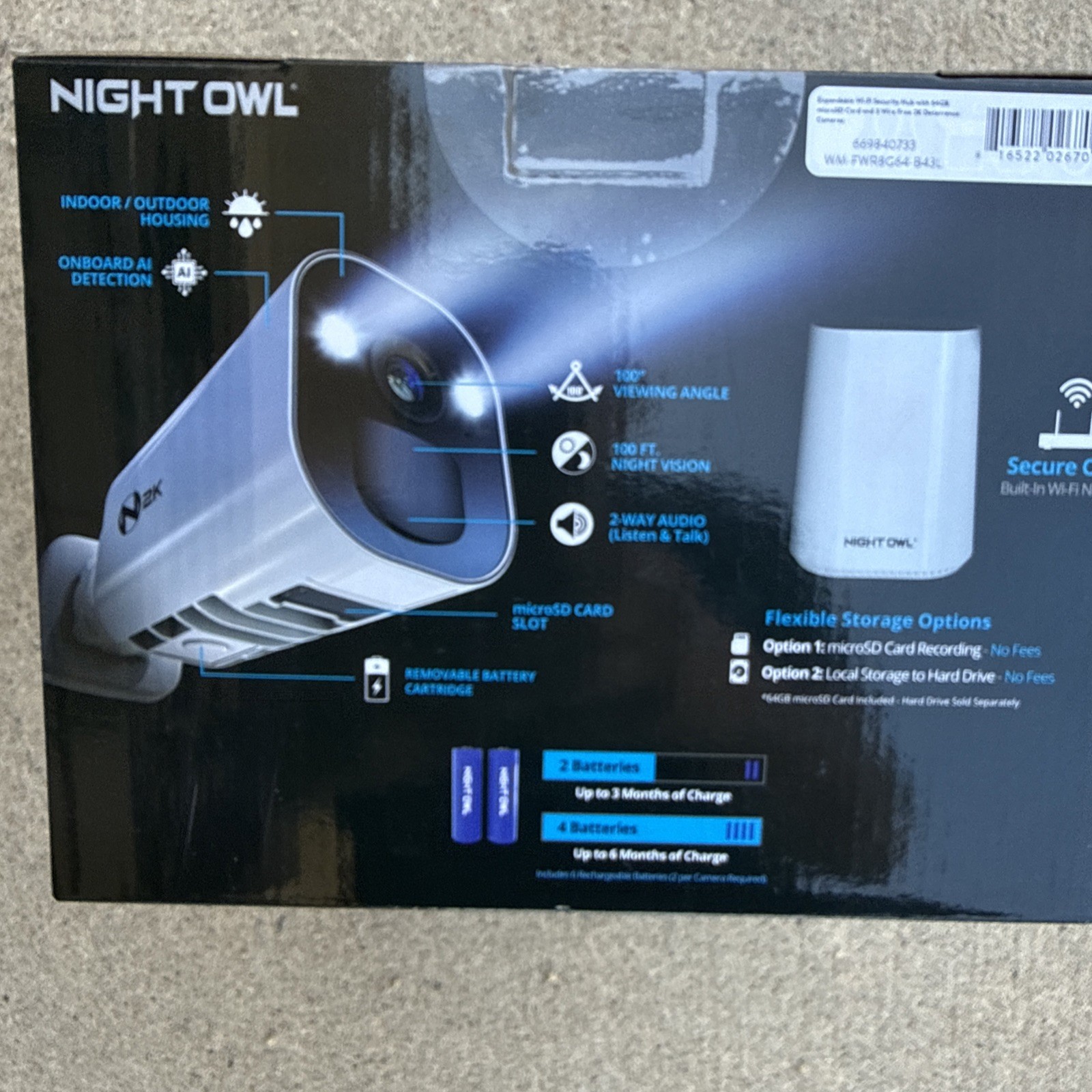 Night Owl 2K HD Battery Wi-Fi System Security Hub W/3 Cameras (WHT) Expandable