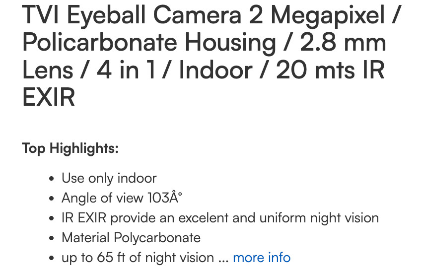 EPCOM E8 TURBO-IG2W TVI Eyeball Camera 2MP /4in1/Indoor/20mts Policarbon housing