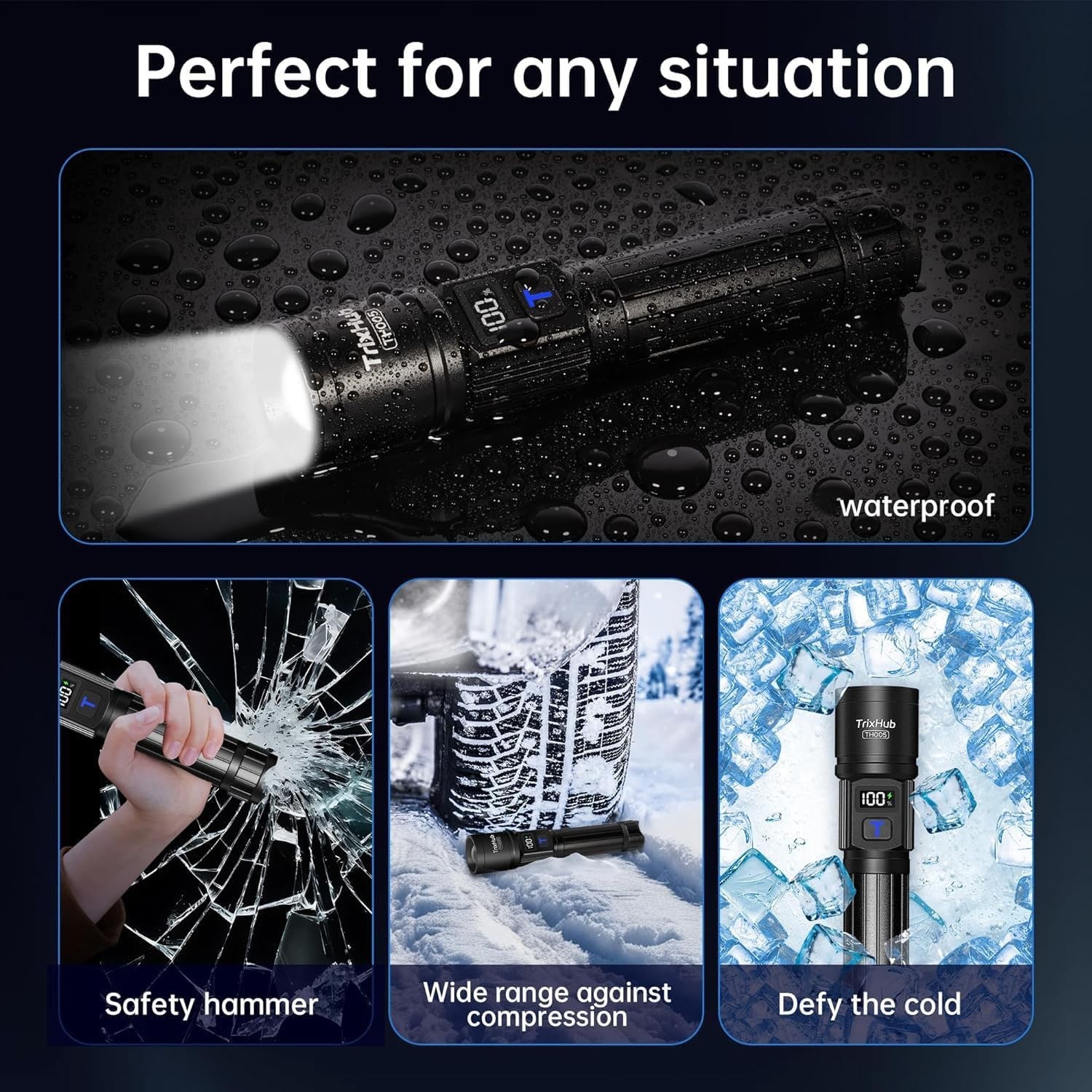 TrixHub Rechargeable LED Flashlights 2 Pack High Lumens Zoomable LCD Display