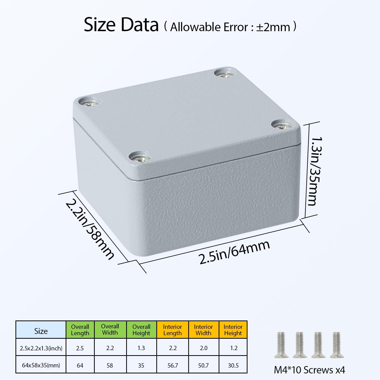 LeMotech Aluminum Alloy Metal Junction Box IP67 2.5″x2.2″x1.3″, grey