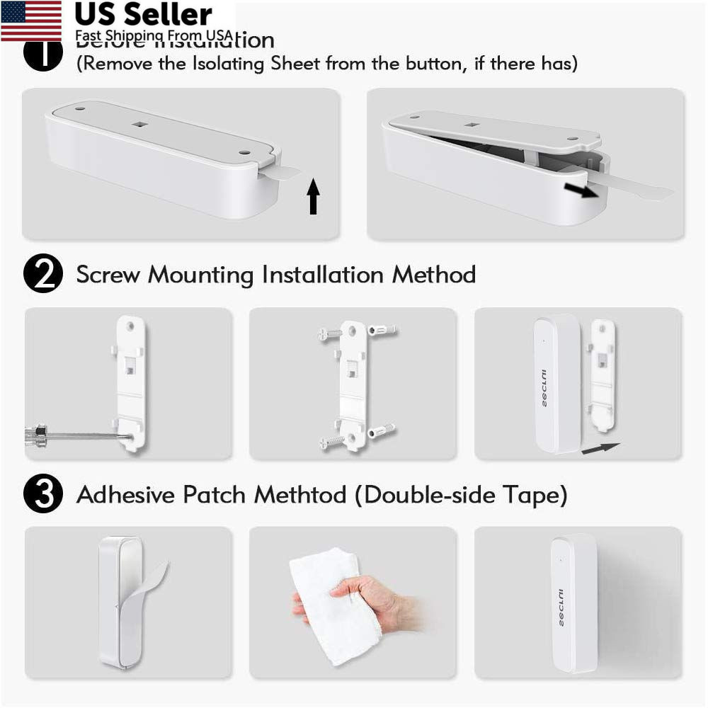 Door Chime When Opens, Opened Alarm for 1 Receiver+1 Sensor, White