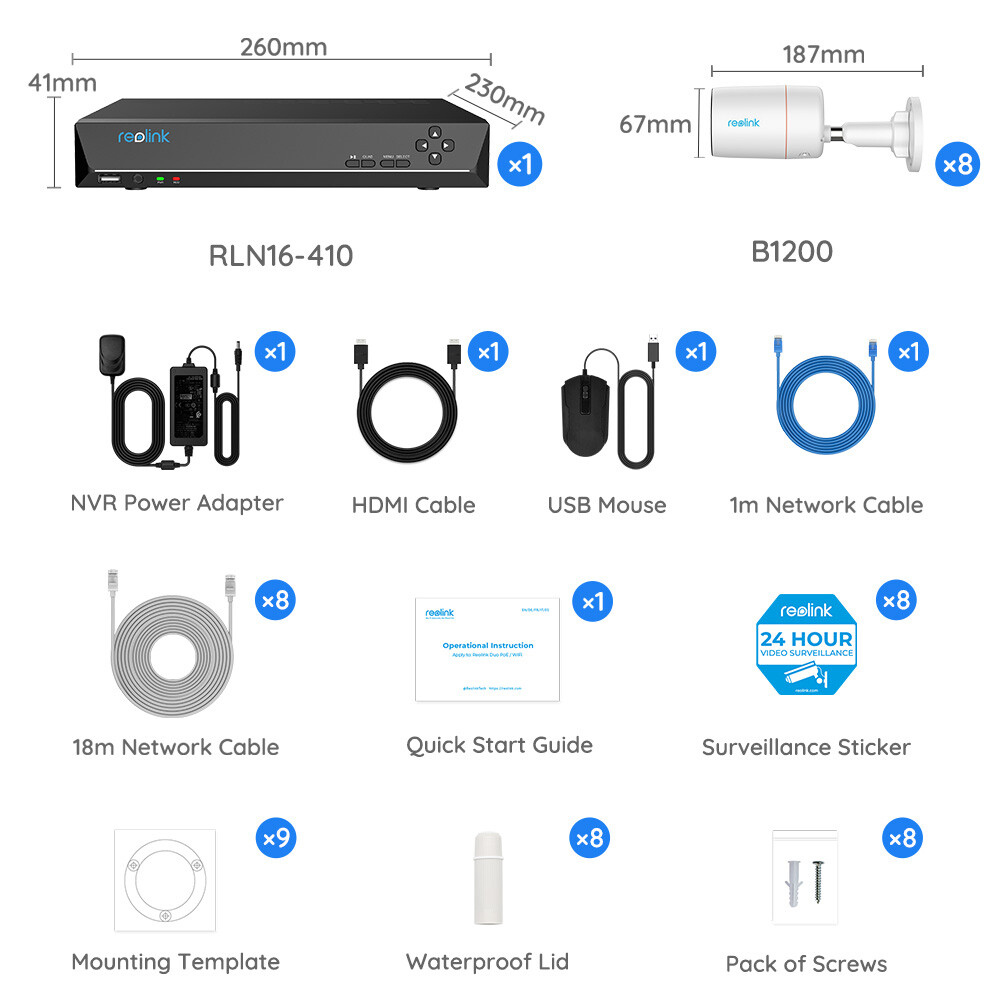 Reolink 12MP PoE Bullet Security Camera System 16CH NVR with 4TB 24/7 Recording