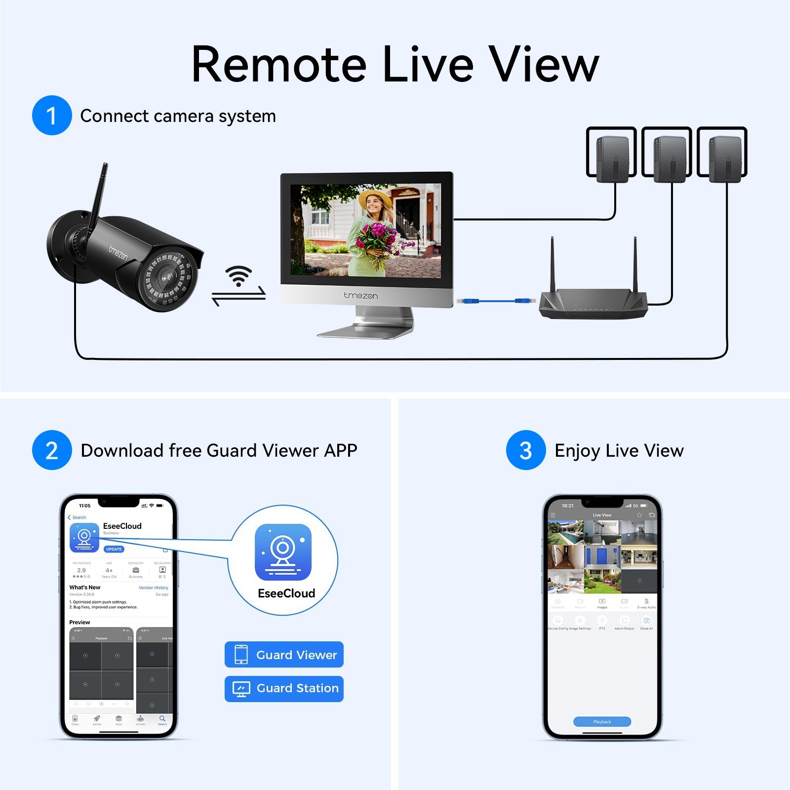 TMEZON 3MP 10CH NVR 12”Monitor Outdoor Wireless Security Camera System WIFI IP