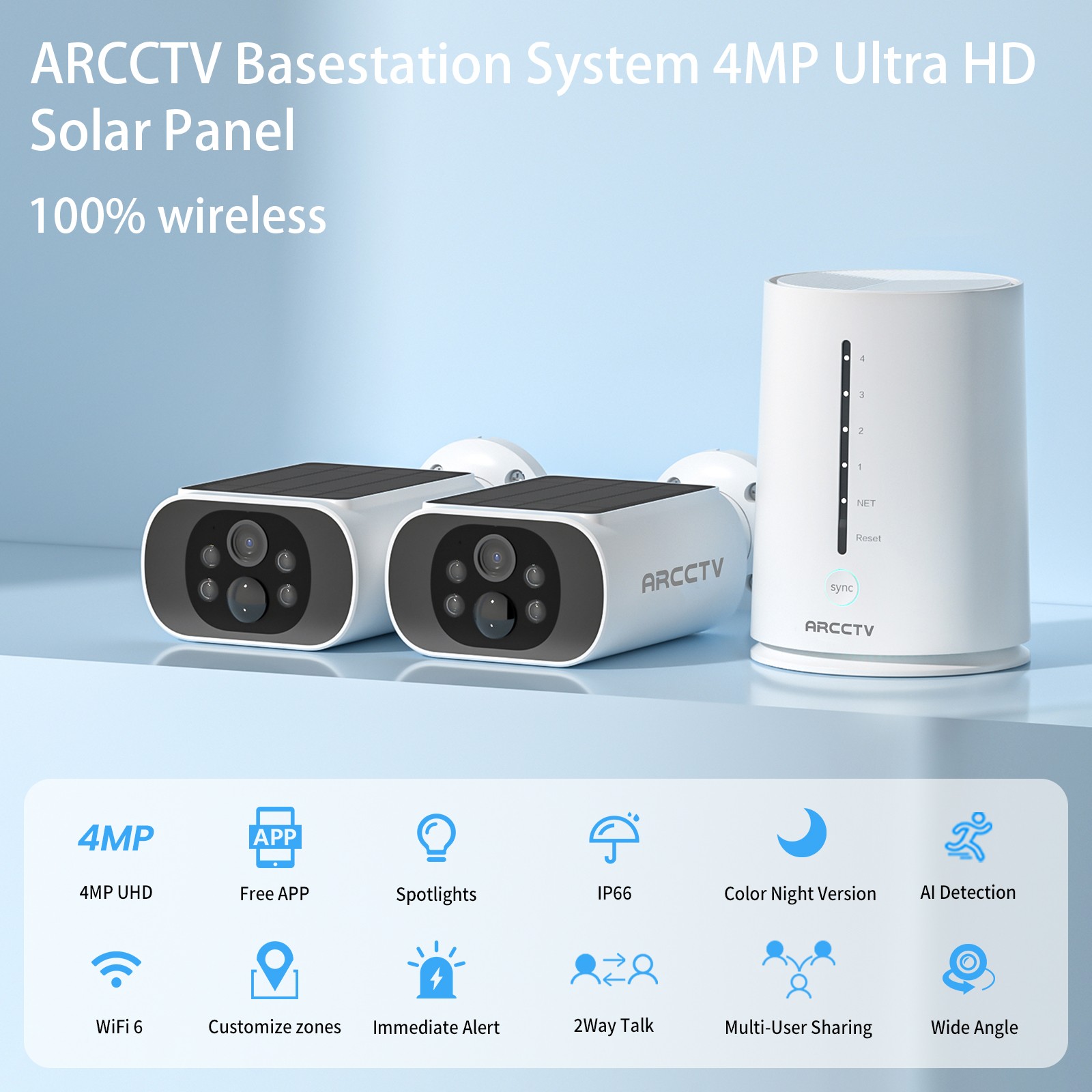 4MP Wireless Security Camera System Outdoor Solar Battery Powered Night Vision