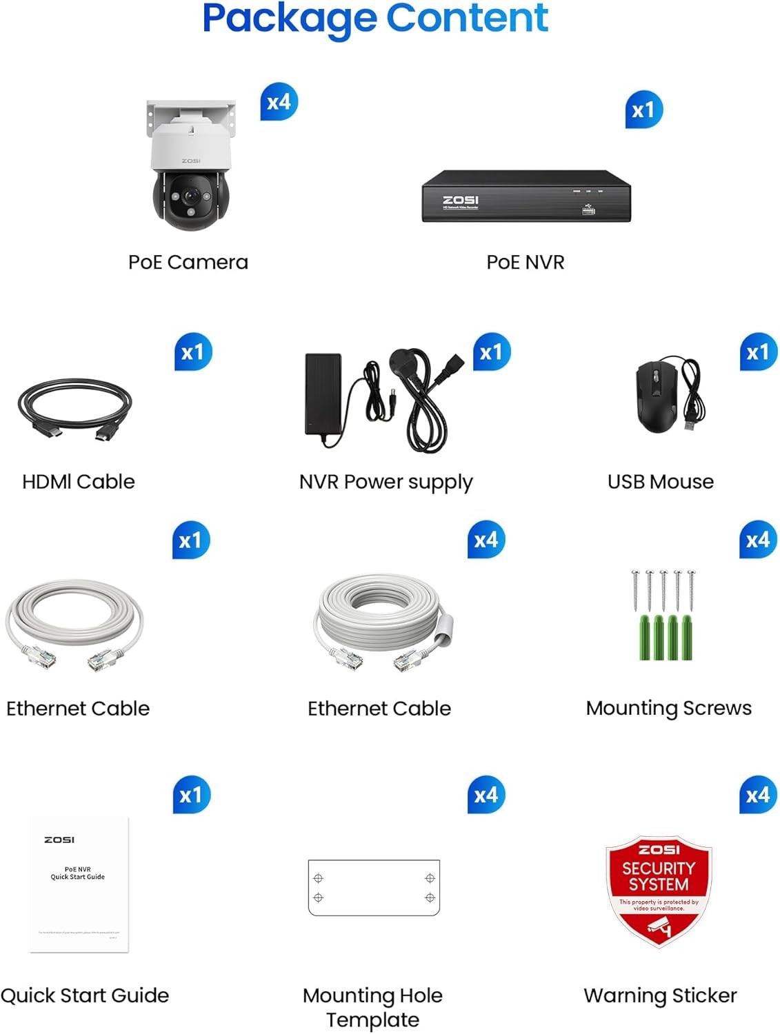 ZOSI 4K 8CH 8MP POE PTZ IP Security Camera System Add-On 2Way Talk Night Vision