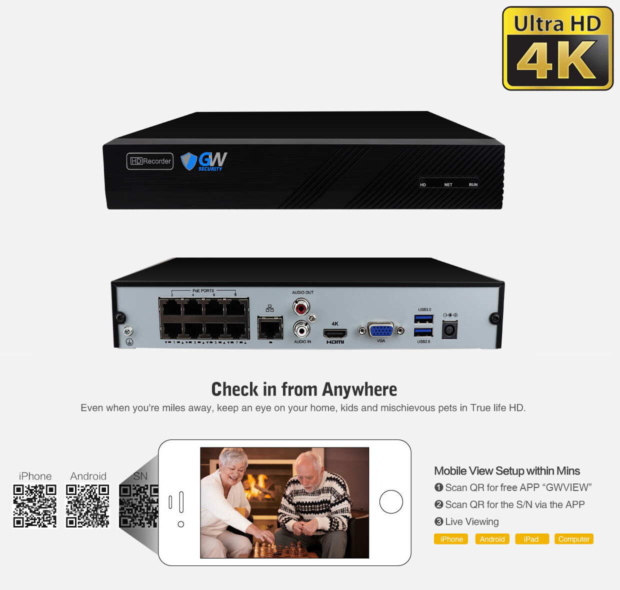 8 Channel 4K NVR (8) 8MP 2160p Home IP POE Dome Security Camera System 2TB HDD