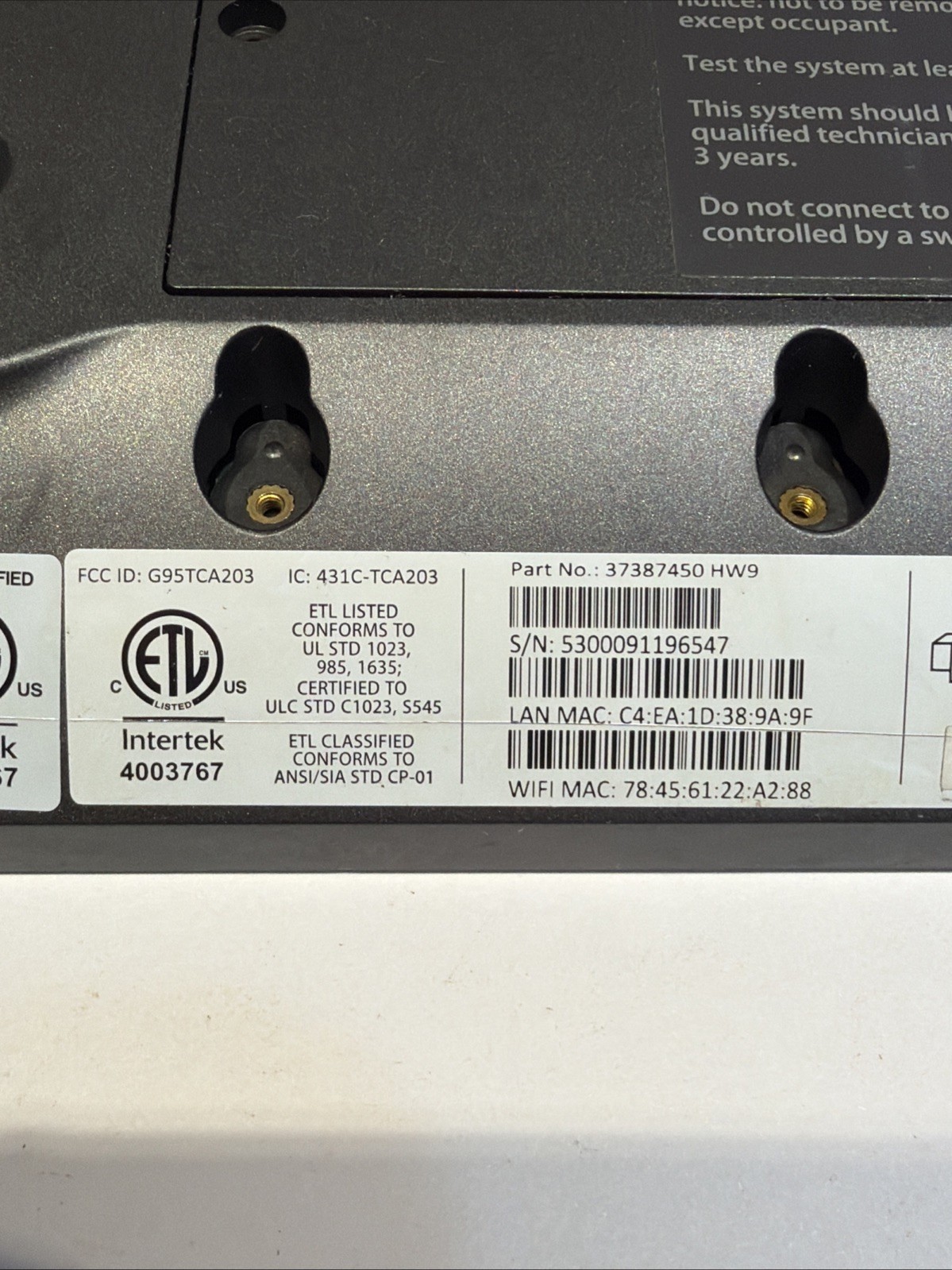 Xfinity Home Touchscreen Controller Model TCA203COMG Intertek 400367