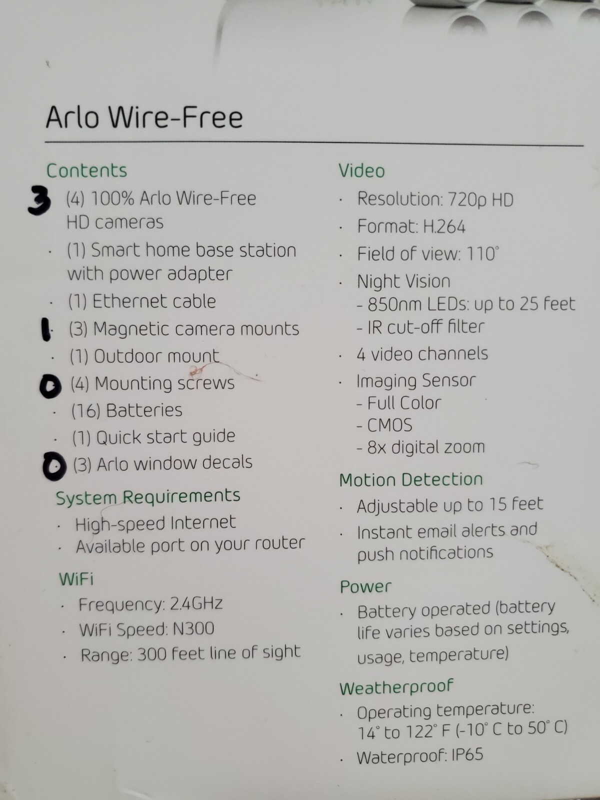 ARLO Netgear 5 camera VMK3500 wireless 1080 HD security System Used