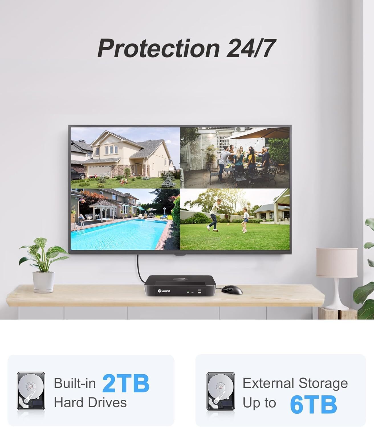 Swann Pro 4K UHD, 8 Channel Home Security System, 2TB NVR, 4 Dome PoE IP