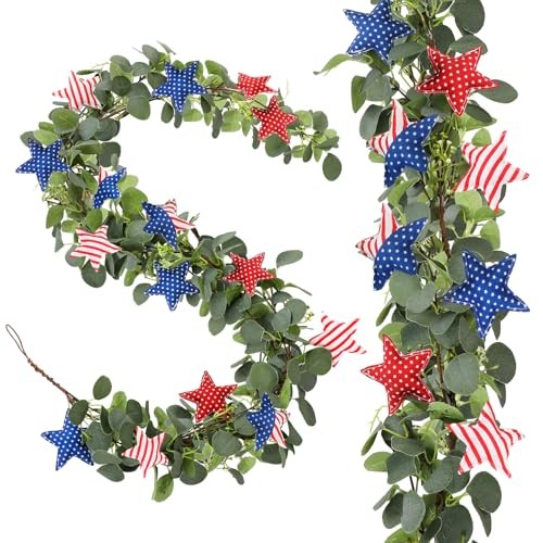 6ft Patriotic Garland 4th of July Patriotic Decor 250th Anniversary Red White