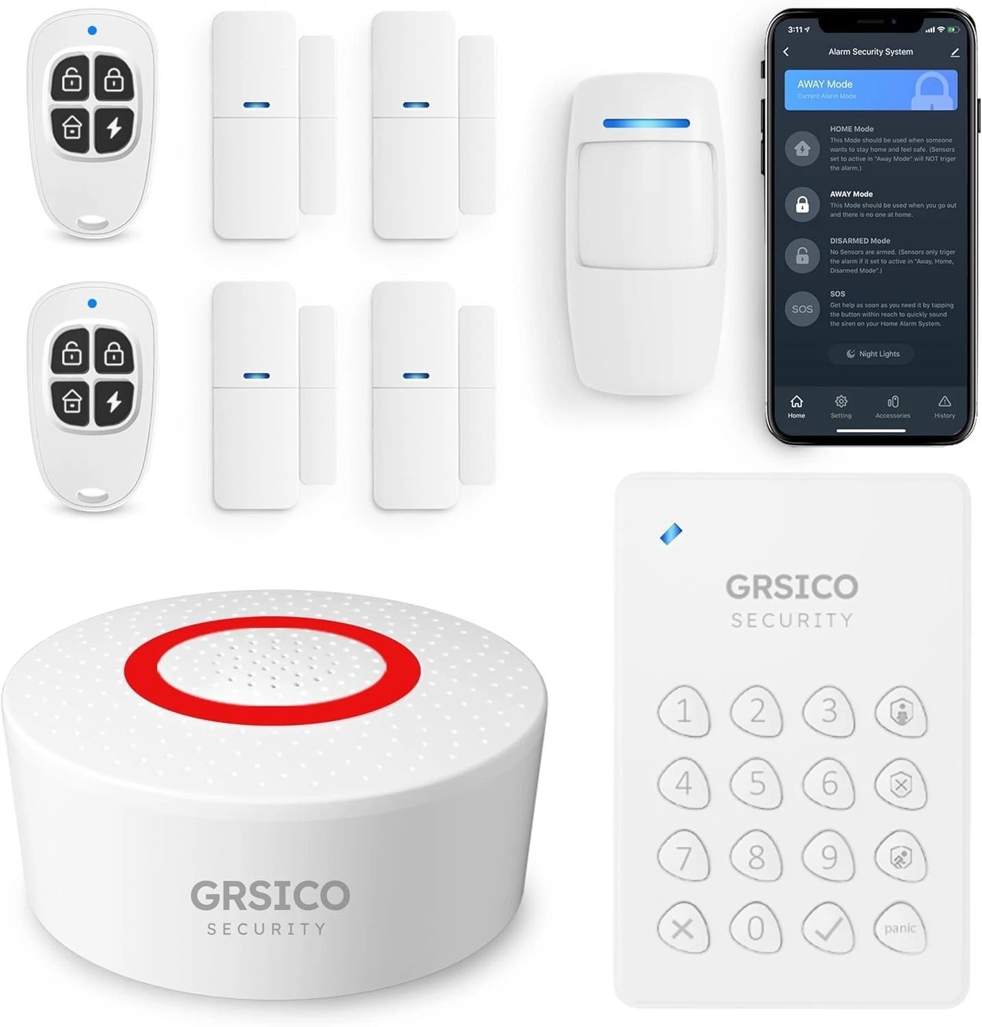Wireless Alarm System 9 Piece Kit, WiFi Alarm System for Home Security with P…