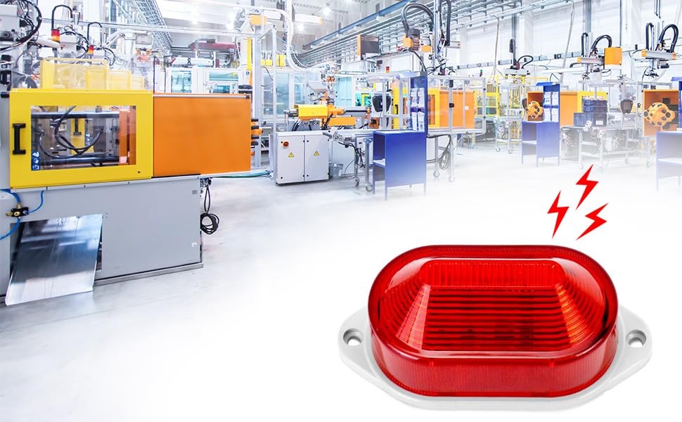 QWORK AC110V – 120V Industrial Strobe Siren Alarm Warning Light – Red –