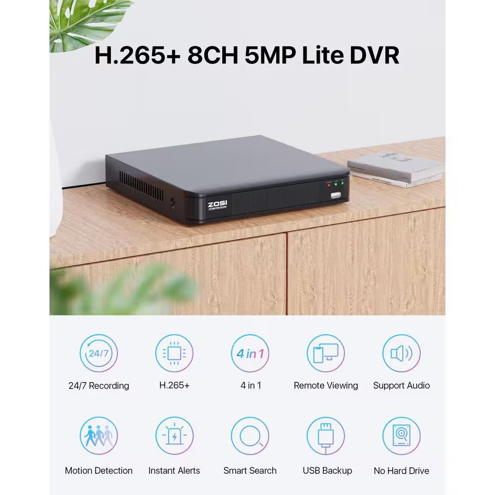 H. 265+ 8 Channel DVR Home Security System with 8-Wired 1080P Full HD Outdoor Bu