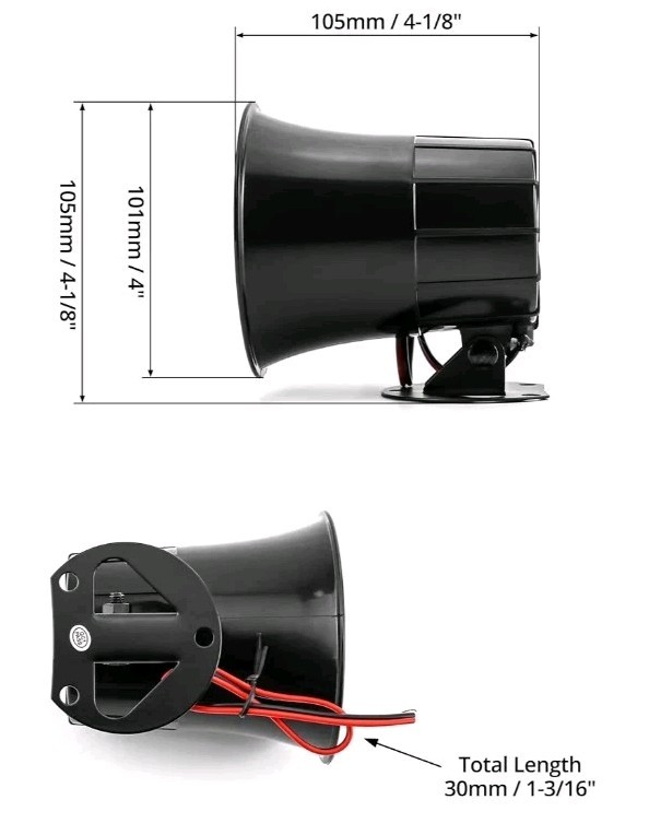 Electric Siren Horn DC 12V 119dB Wired Alarm for Home Security System 6 Tone