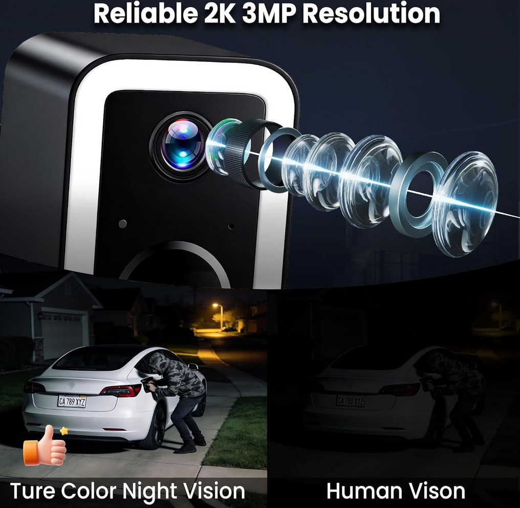 Security Cameras Wireless Outdoor, AI Color Night Vision Even in the Dark 2 Pack