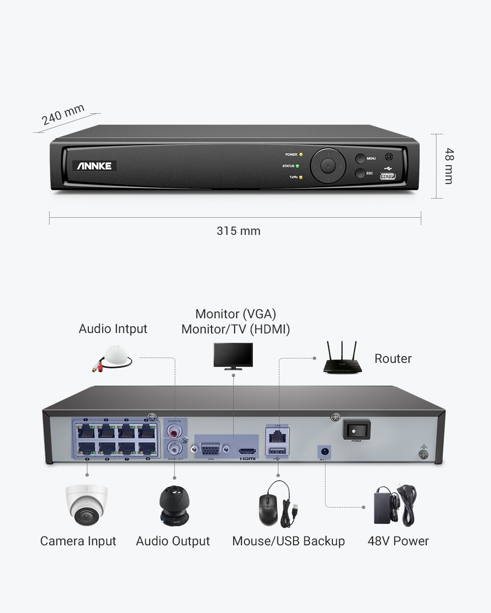 ANNKE HD 8CH 4K 8MP H.265+ NVR POE Security Video Recorder HDMI VGA Network P2P