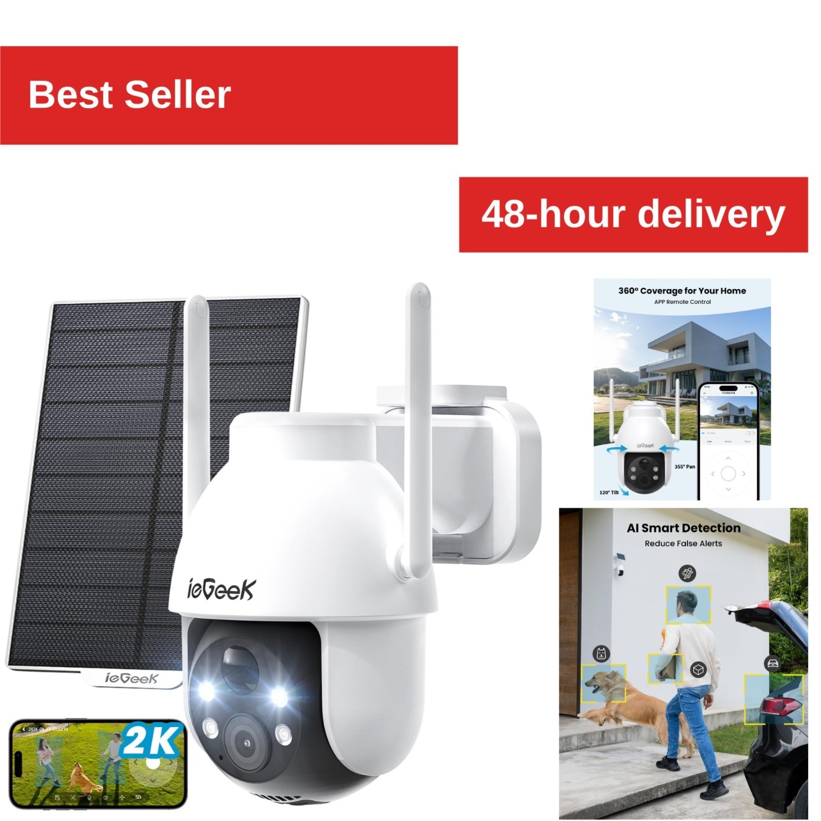 ieGeek Wireless Solar Security Camera 2K PTZ Color Night Vision