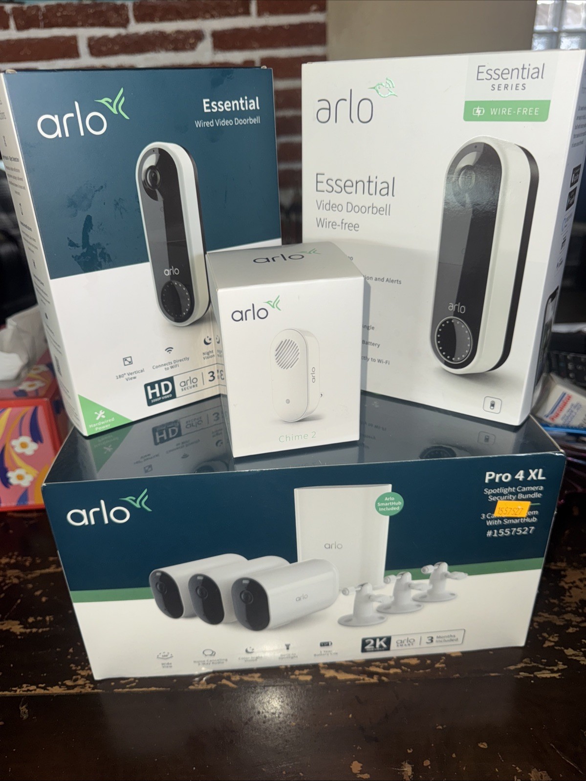 Arlo Pro 4 XL Spotlight Wireless Indoor/Outdoor 3 Camera Bundle SEALED + More
