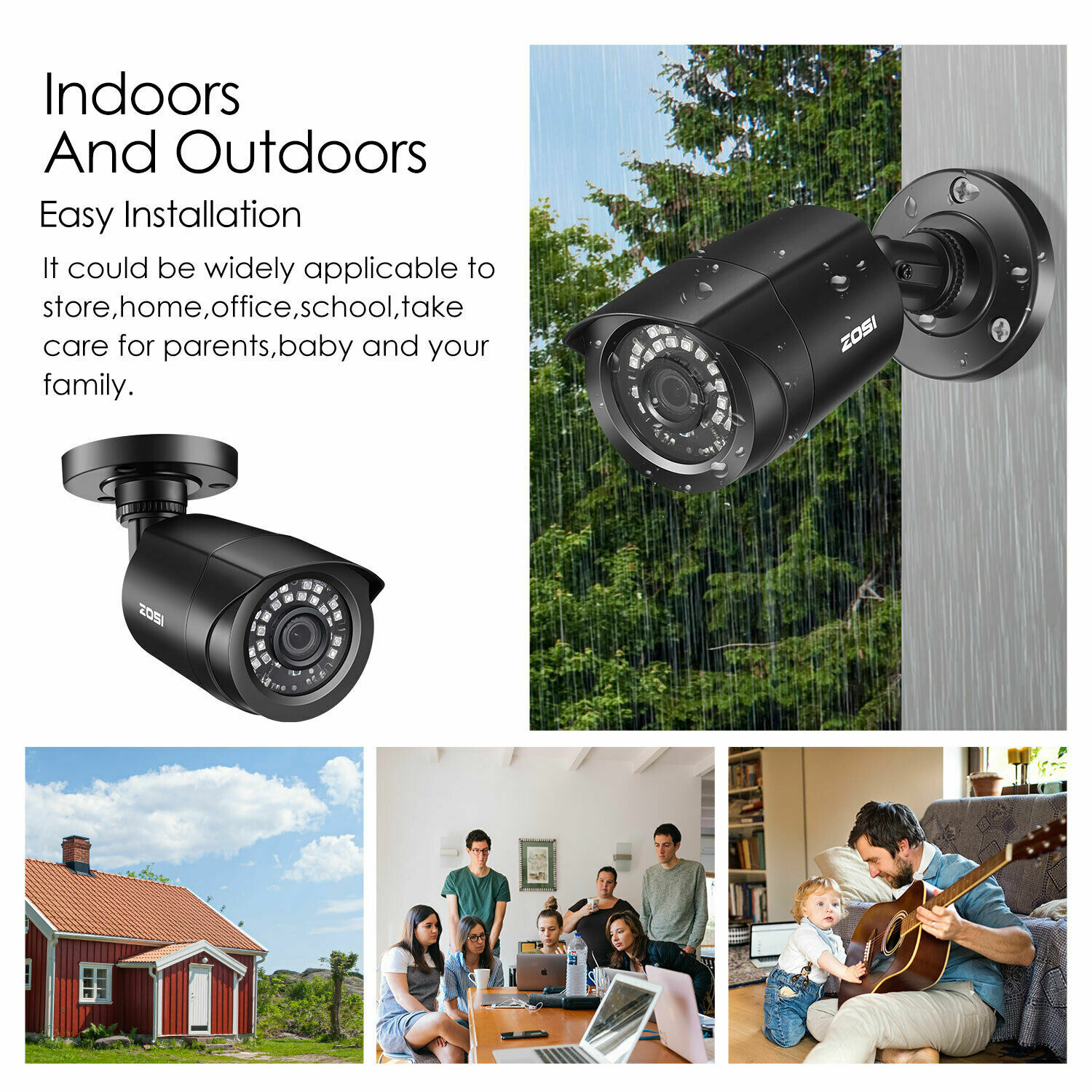 ZOSI 4PK 1080p TVI Security Cameras Outdoor 80ft Night Vision for Home CCTV Kit