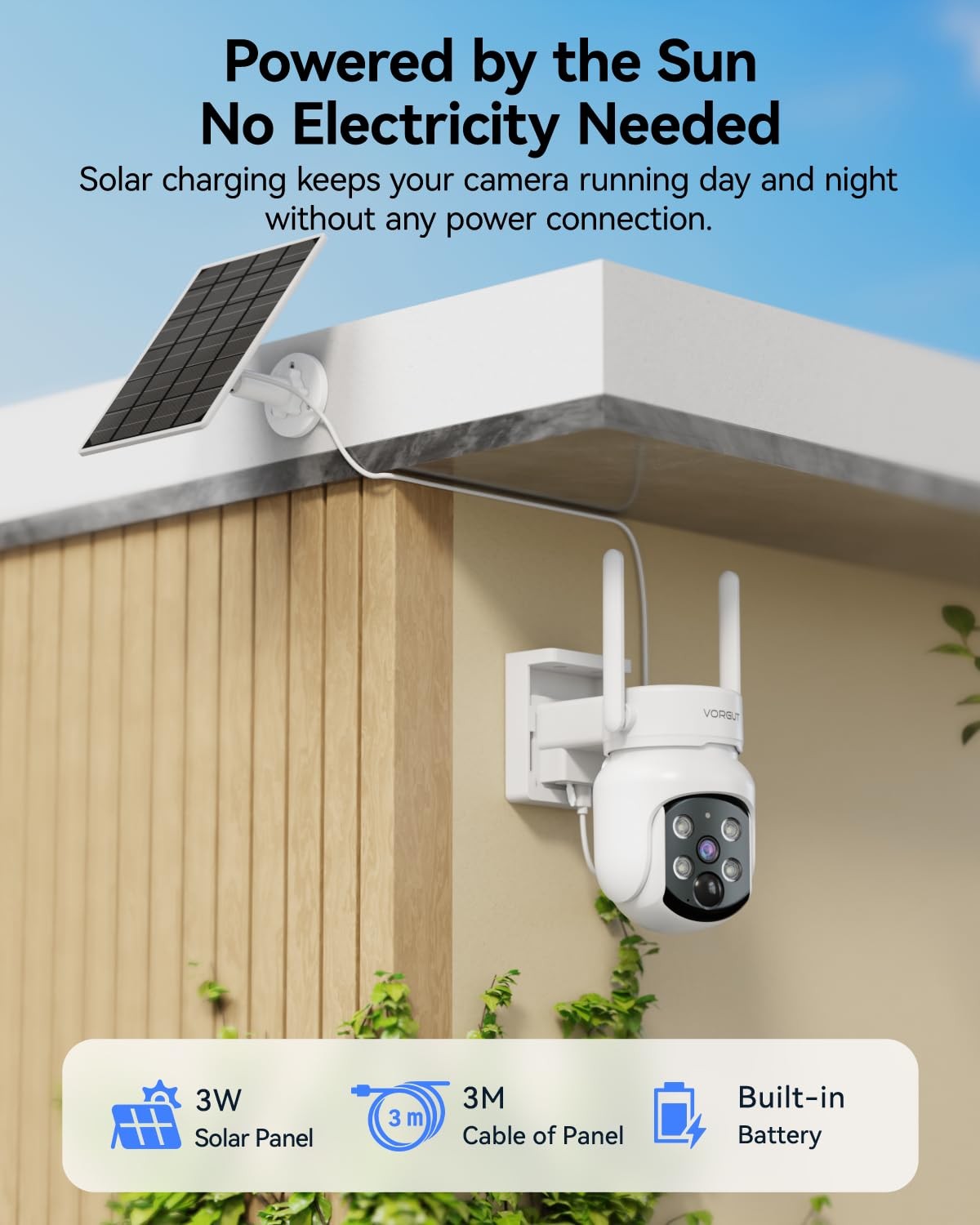 VORGUT Solar Security Cameras Wireless Outdoor, 4MP 2 Cam Kit, white