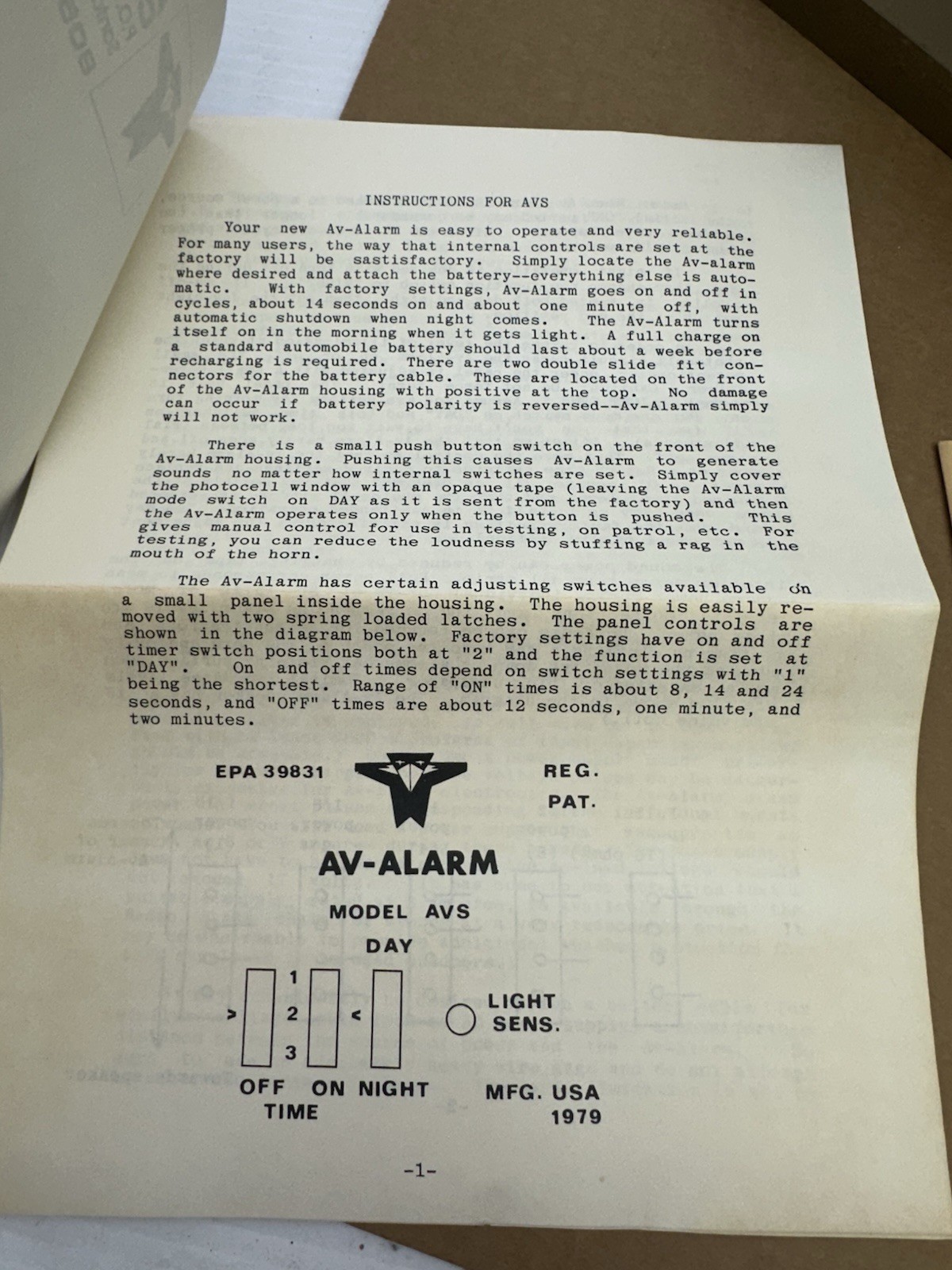 Rare Vintage AV-Alarm Corporation Wildlife Control With Acoustics Alarm NEW NOS