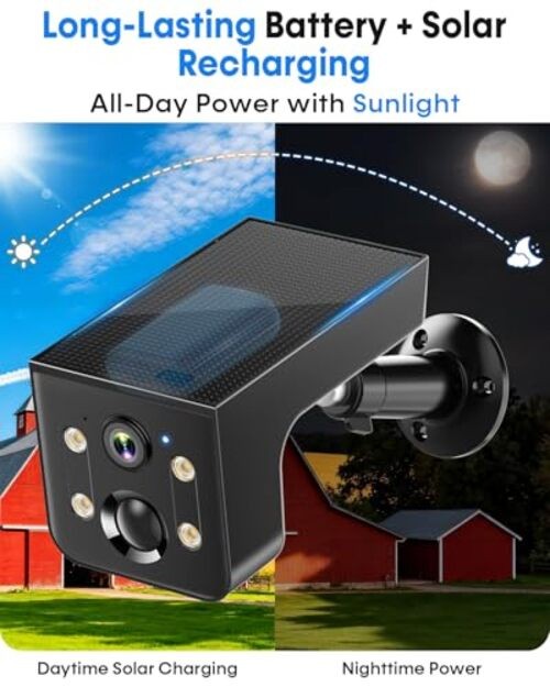 Wireless Security Camera Solar Outdoor: 2K HD Solar Powered Single Pack Black