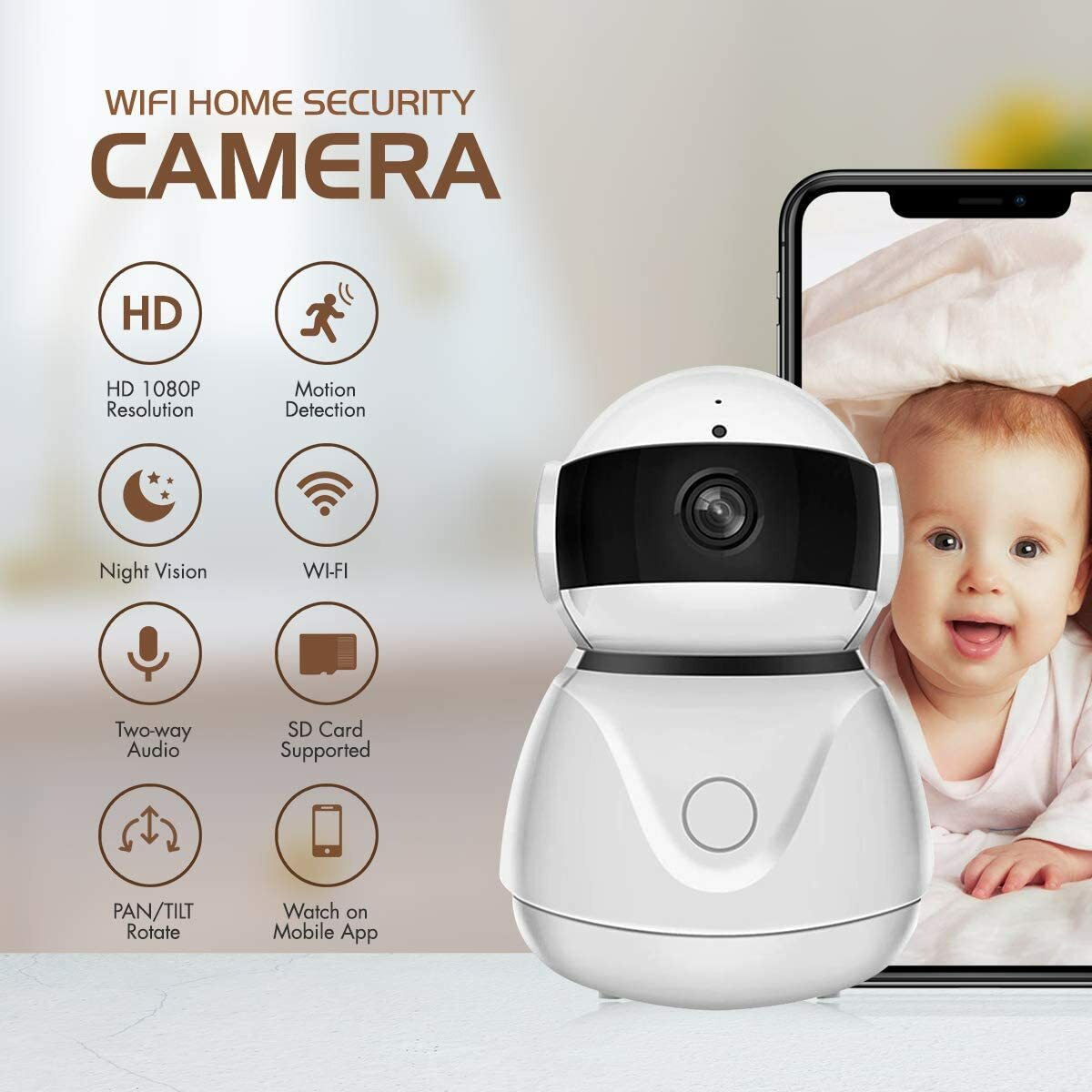 WiFi Wireless IP Camera 1080P FHD,2.4Ghz Wireless Home Security indoor Camera