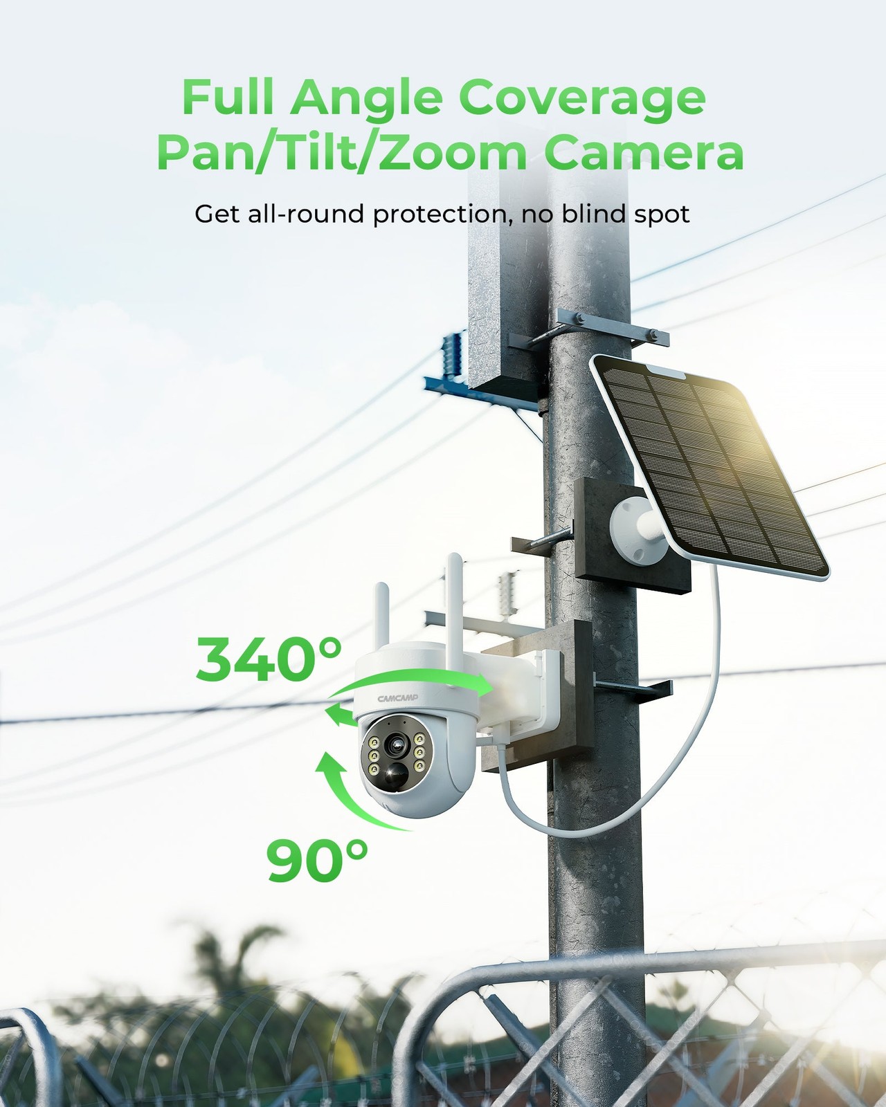 Solar Powered Security Camera System Wireless Outdoor with Monitor PT 360° 500Gb