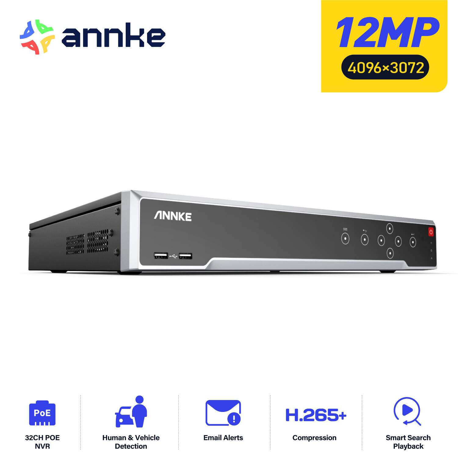 ANNKE 12MP 32CH NVR 16POE IP Security System Network Video Recorder CCTV H.265+