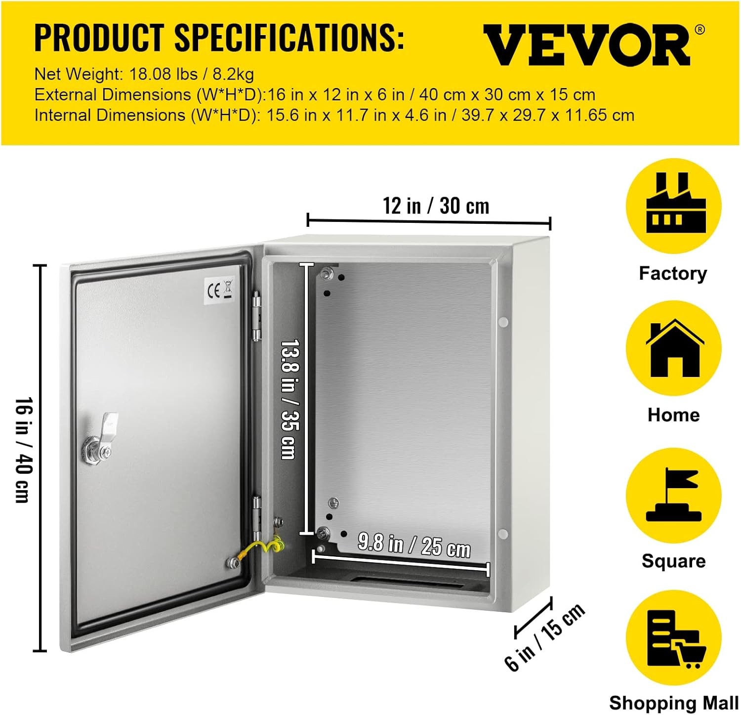 VEVOR Electrical Enclosure Box, 16” ×12” 16×12x 6, Gray white(RAL7035)