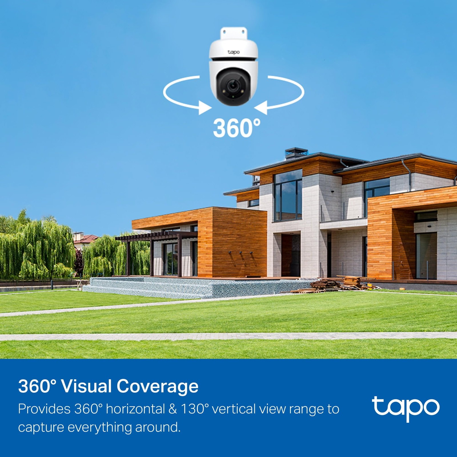 Tapo 1080P Outdoor Wired Pan/Tilt Security Wi-Fi Camera, 360° View, White