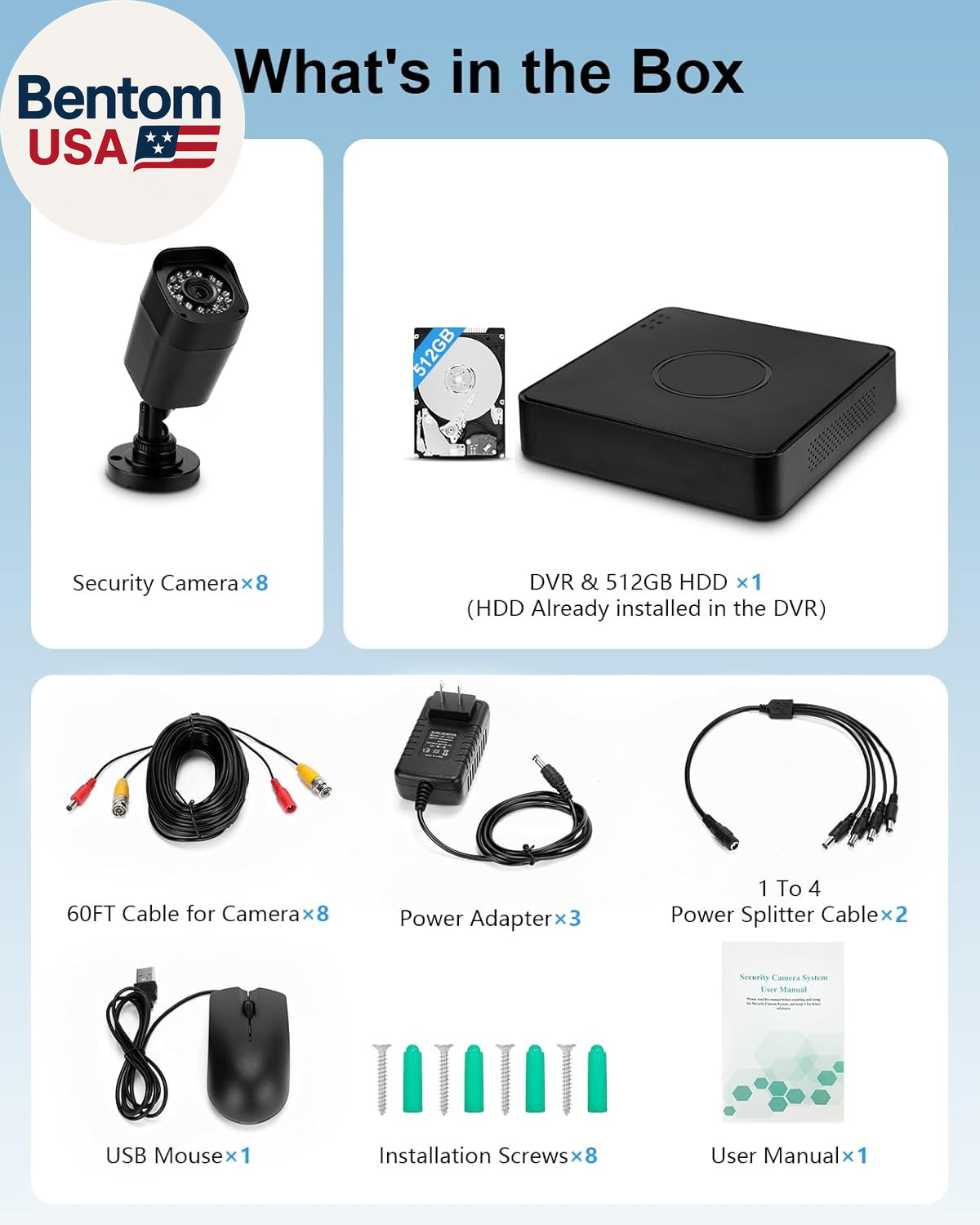 8CH 1080P Wired Security Camera System, 8 X Surveillance Security Cameras Outdo