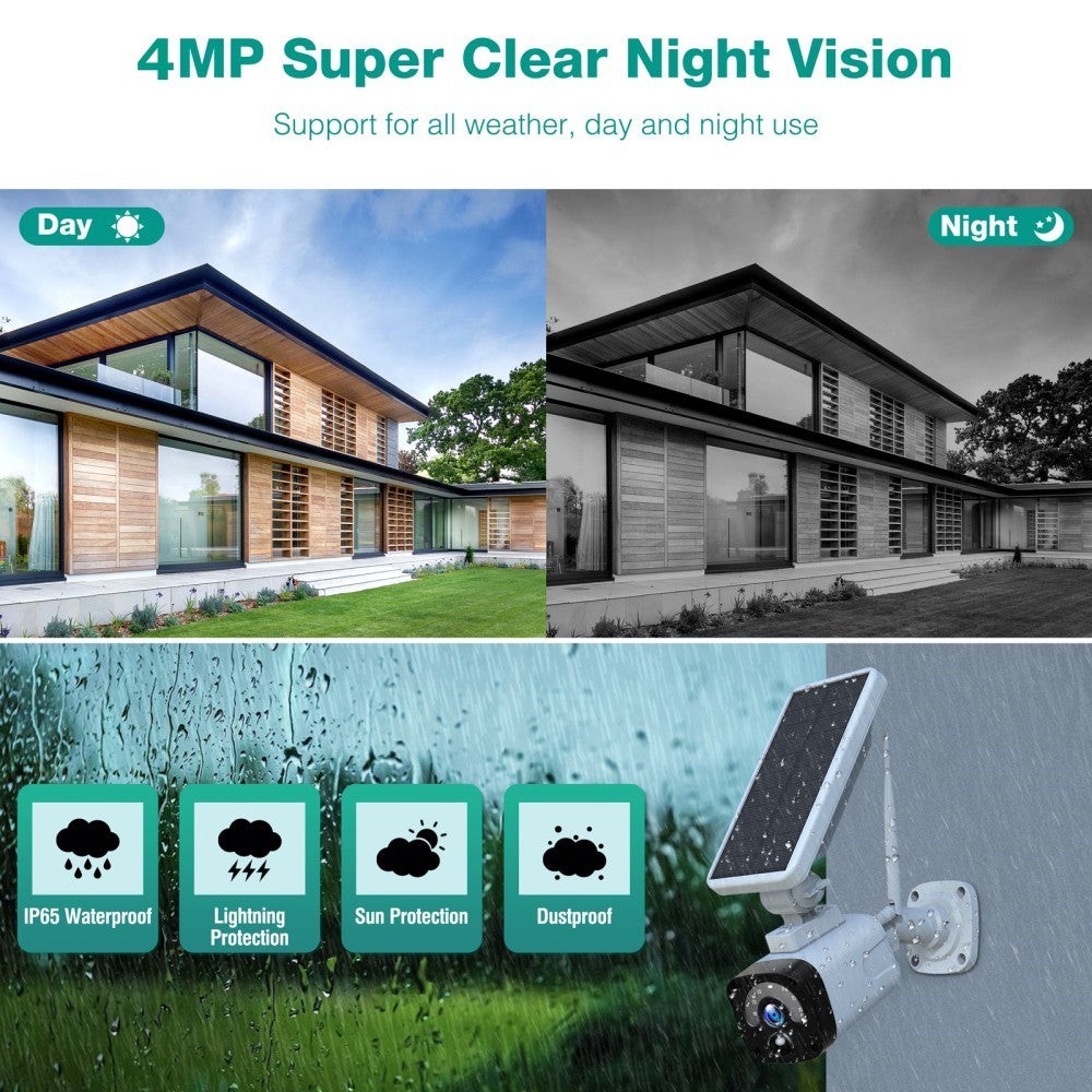 Solar Battery Powered Wireless Security Camera System WiFi IP Outdoor Home PIR