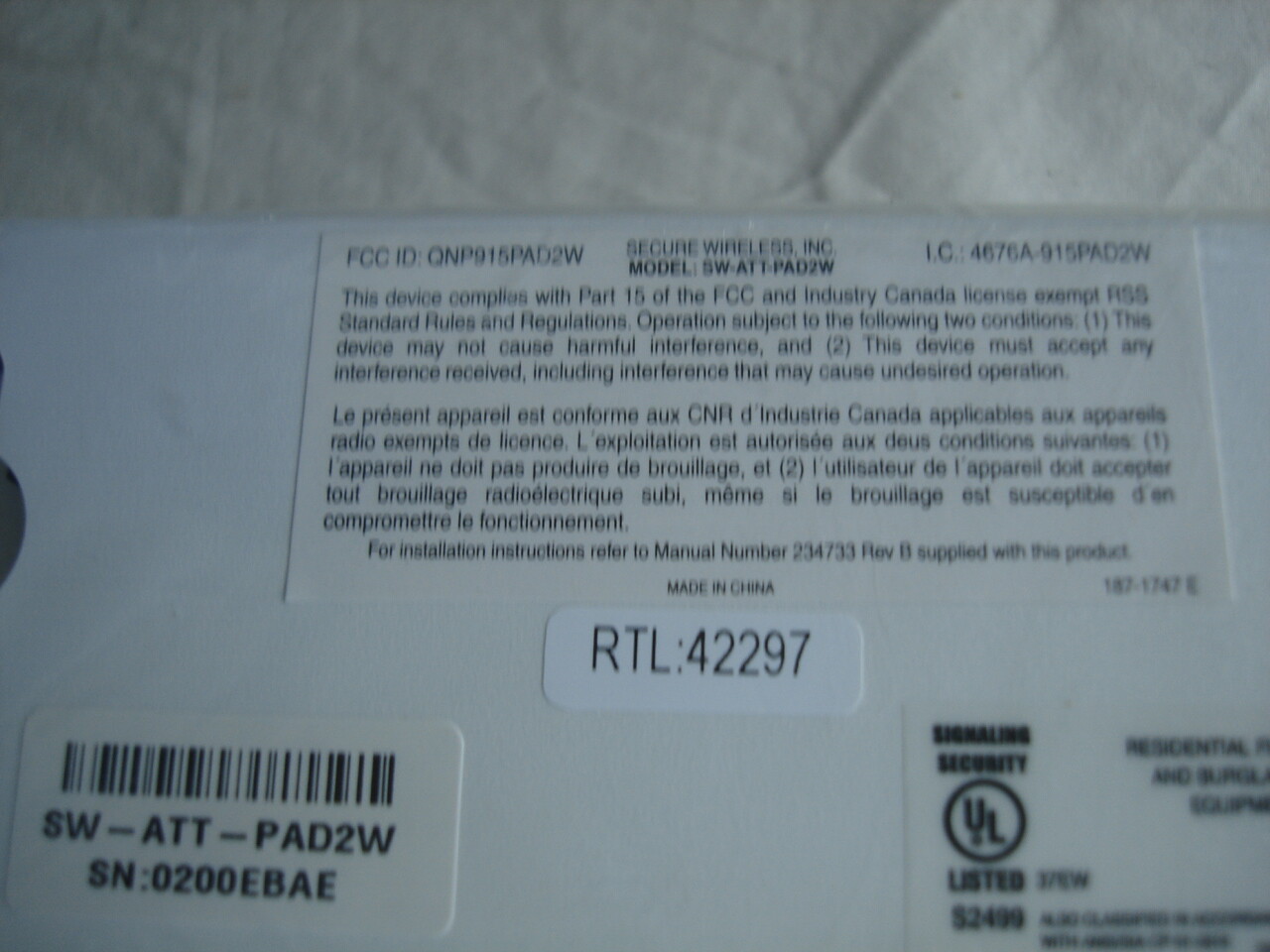 NEW AT&T / Cisco DLC-100 Digital Life SW-ATT-PAD2W Wireless Keypad