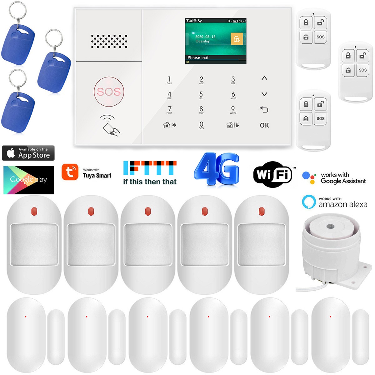 V09 WIFI 4G GSM TUYA APP Wireless Smart Home Security Burglar Alarm System+RFID