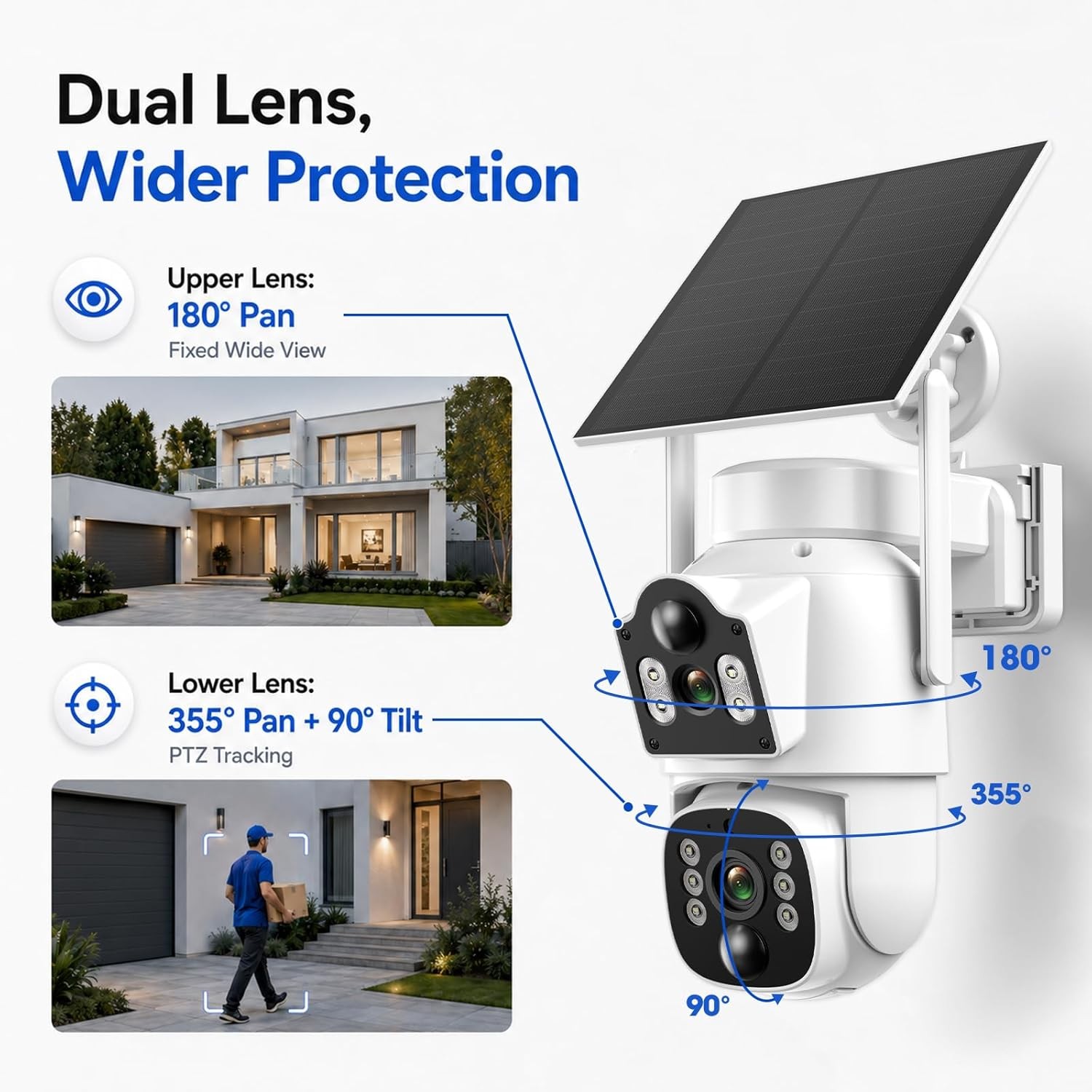 4G Cellular Outdoor Security Camera Wireless Solar Dual Lens Auto Tracking SIM