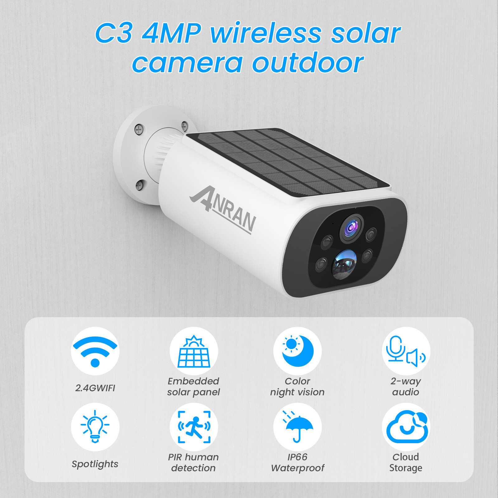 ANRAN Solar Battery Wireless Security Camera System WiFi IP Outdoor Home Audio