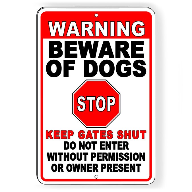 Sign Or Decal Beware Of Dog Will Bite Security Attack Guard Warning Protected