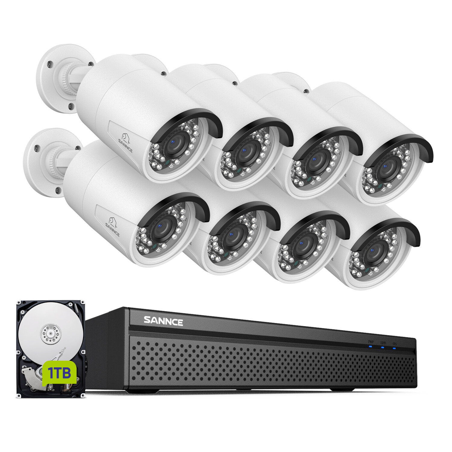 SANNCE 8CH 4K NVR POE 3MP AI Security Camera System Two Way Audio Recording 1TB