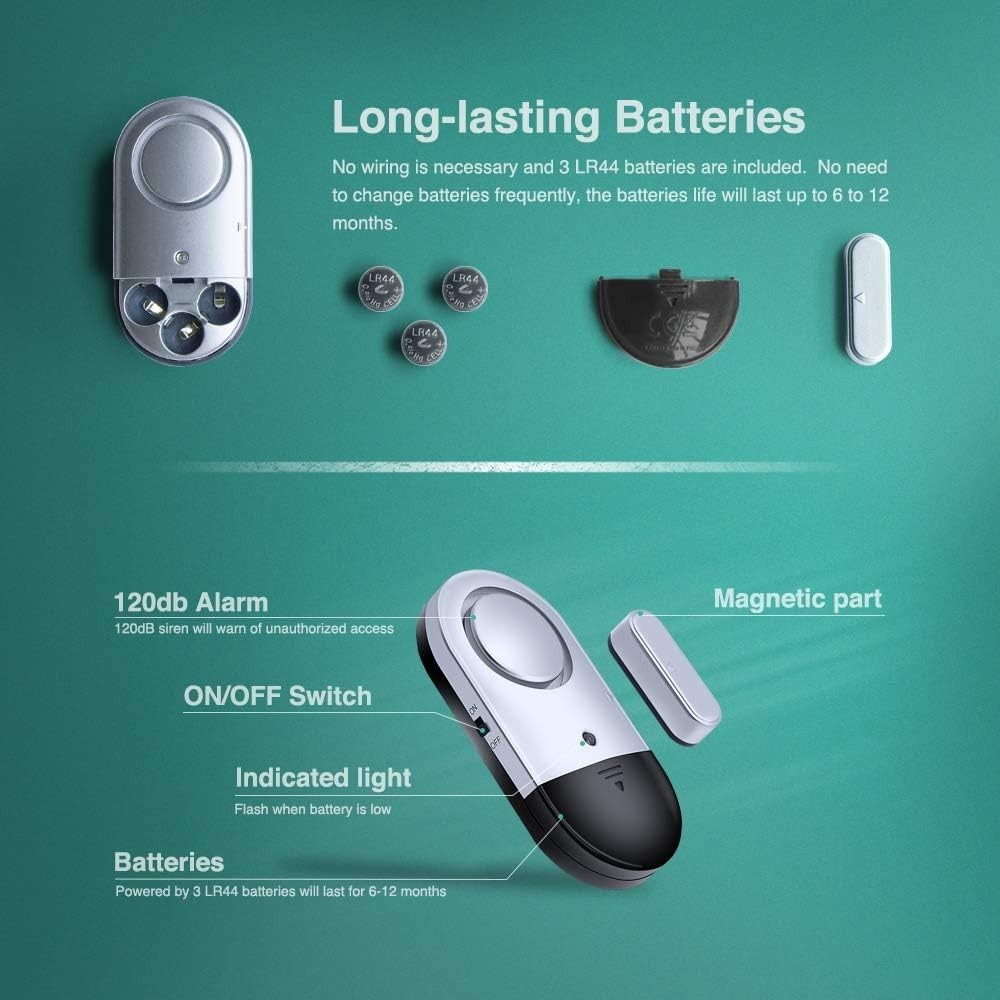 Battery-Powered 120 dB Security Alarms – Perfect for Doors & Windows – 3 Count