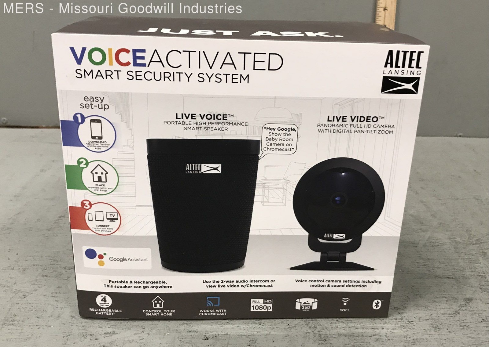 Altec Lansing ASH-100-9-WAL Smart Security System 1080p Camera Google Assistant