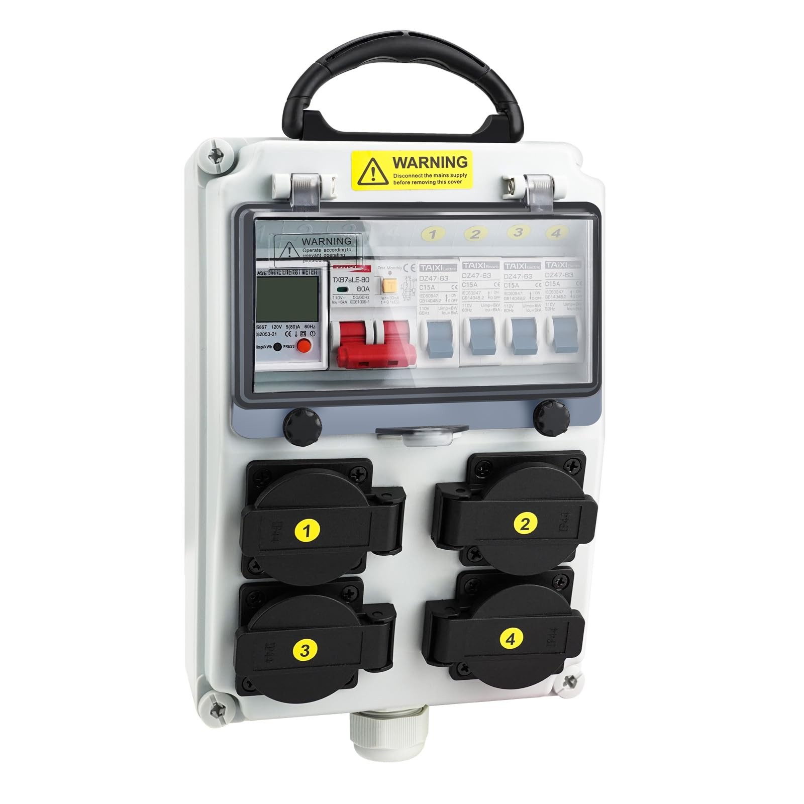 Power Distribution Box, 110V Electricity Meter 1*60A 4*20A FL+LS+METER