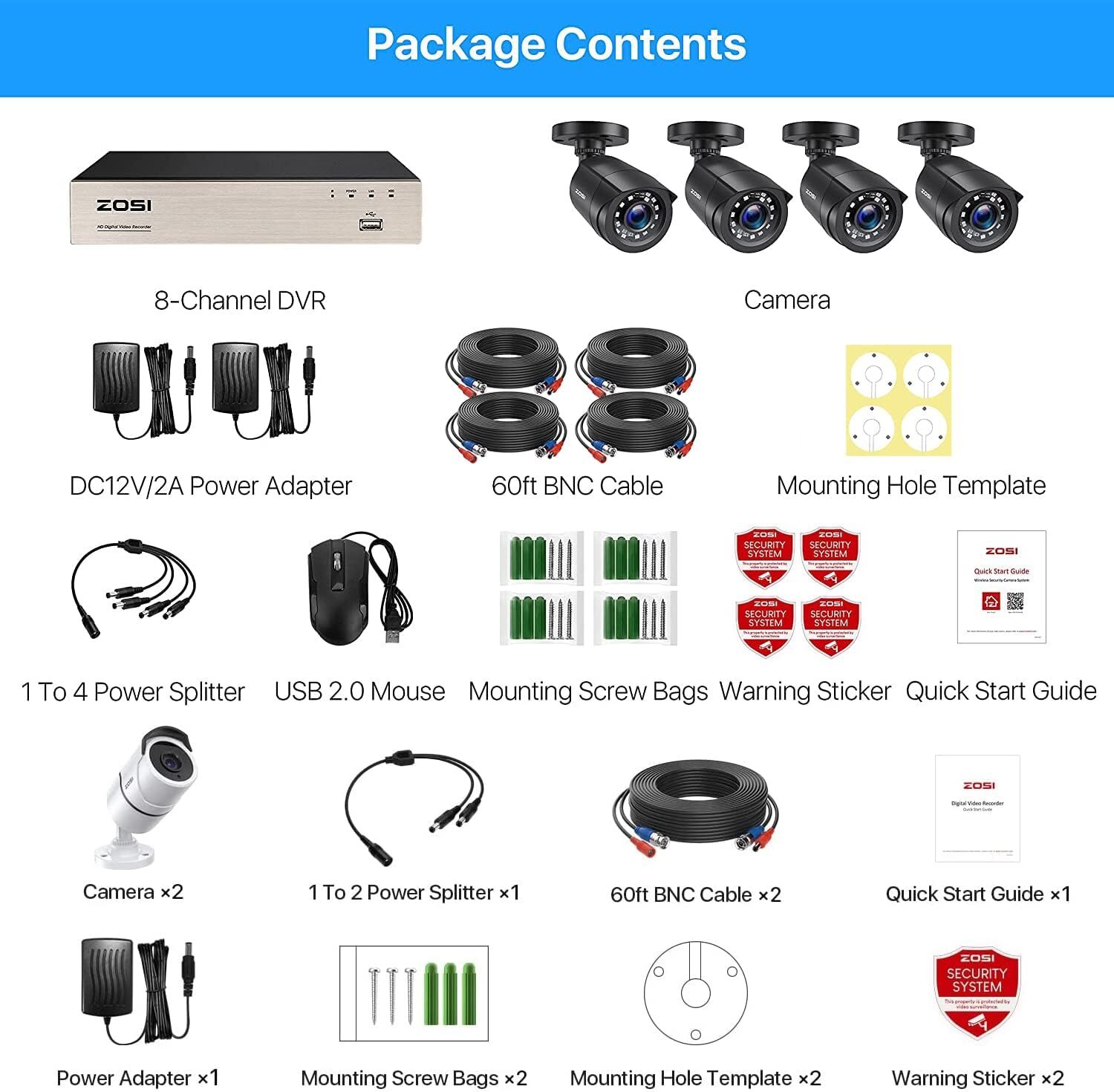 ZOSI 8CH 1080p H.265+5MP Lite CCTV Home Security Cameras with Audio Night Vision