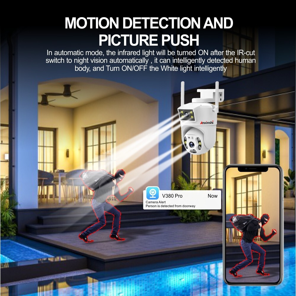 HD 4MP Two-Way Audion AI Human Detection Dual Lens 4G PTZ Camera V380 Pro APP