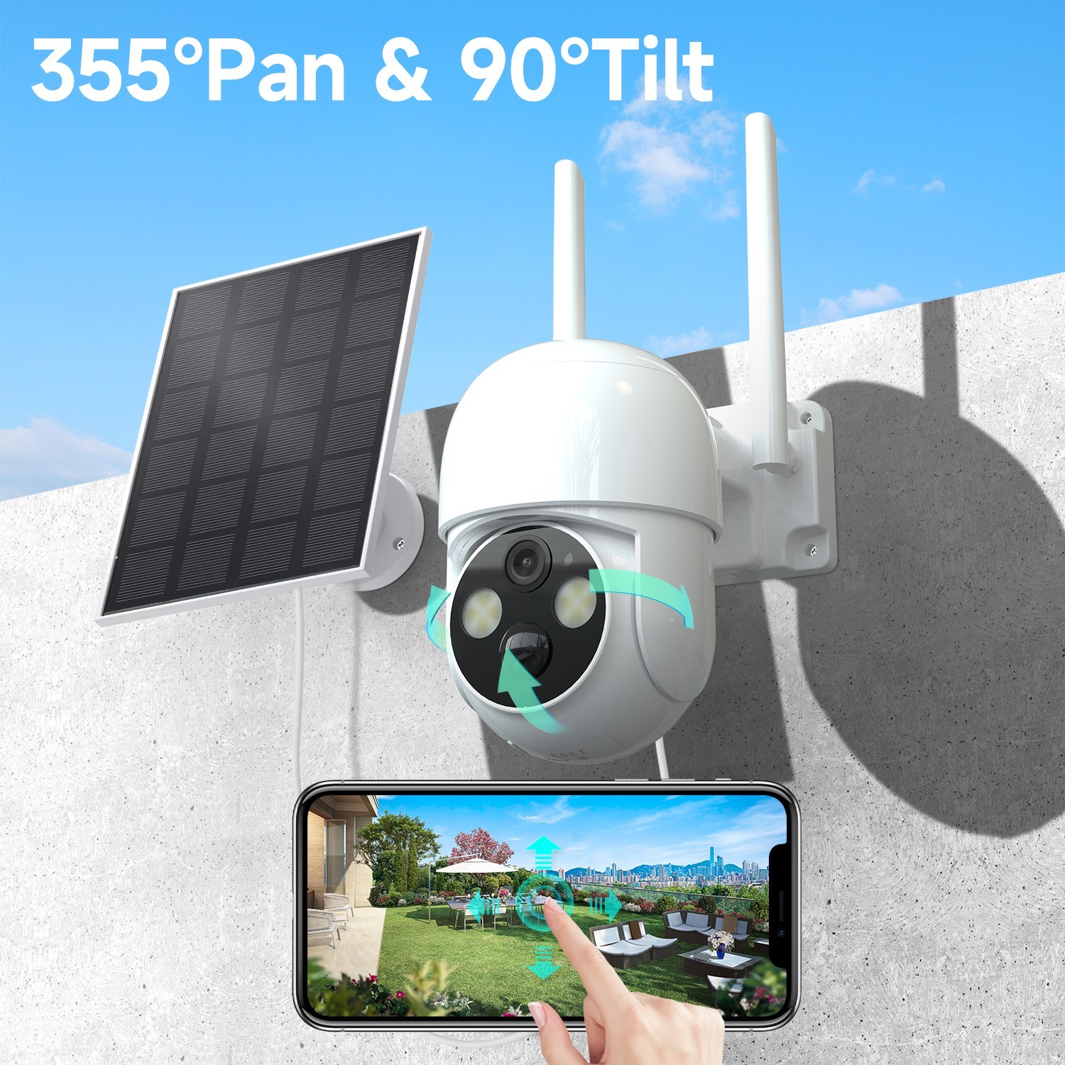 Solar Battery Powered WiFi Outdoor Pan/Tilt Home Security Camera System Wireless