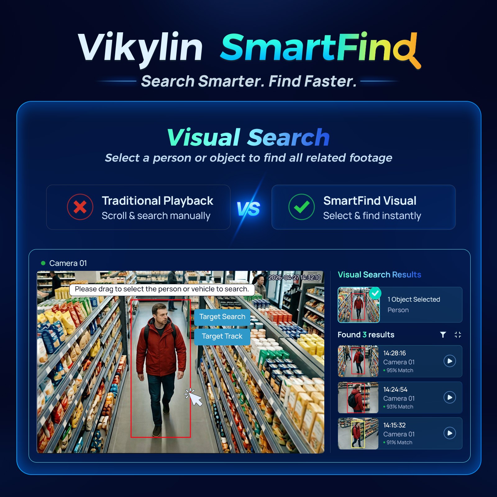 VIKYLIN SmartFind 16POE 16CH NVR Full Color Built in MIC 5MP Camera Systems Lot