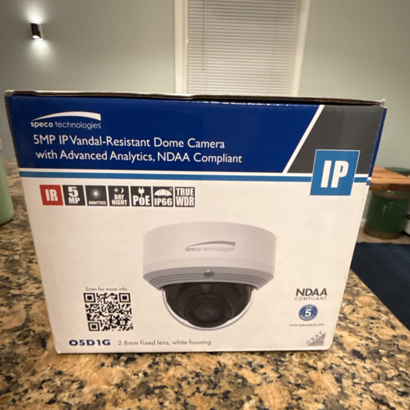 Speco Technologies O5D1G 5MP IP Vandal-Resistant Dome Camera, 2.8mm, White