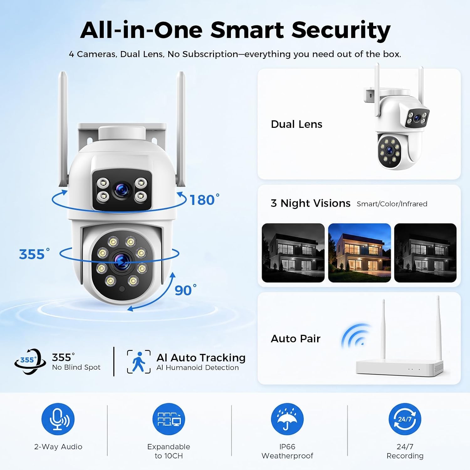 Wireless Outdoor Security Camera System 5G Cameras Dual Lens PTZ 24/7 Record lot